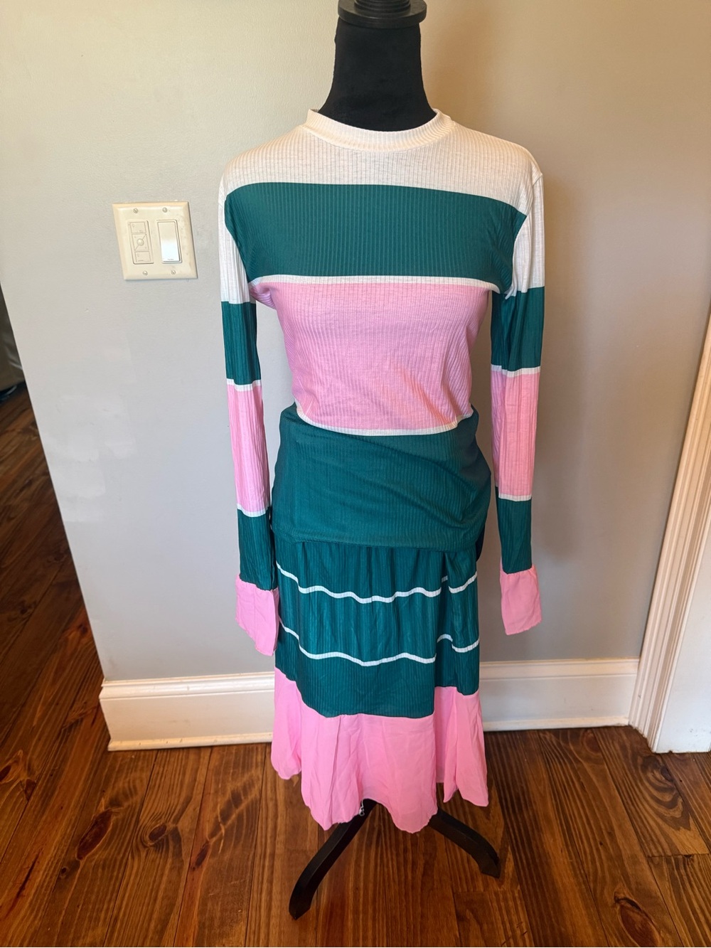 Striped Long Sleeve Pink and Teal 2 piece set
